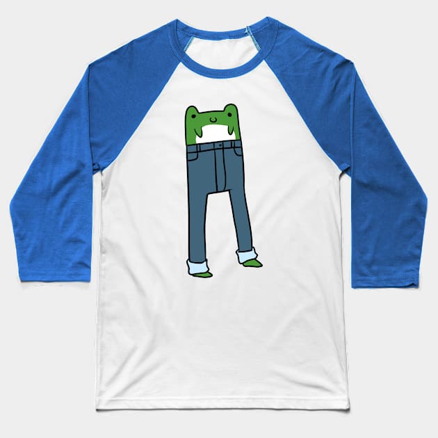 Frog with Long Legs Wearing Pants Baseball T-Shirt by saradaboru